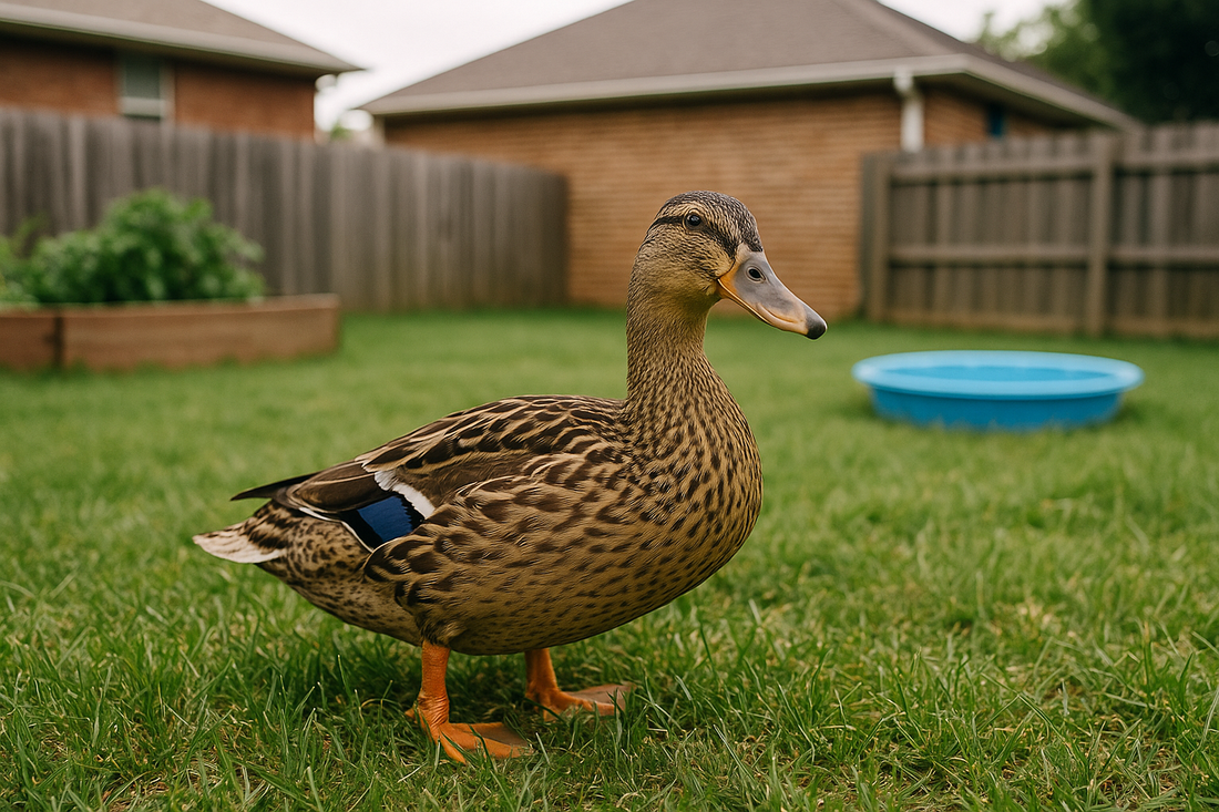 Duck in an urban backyard