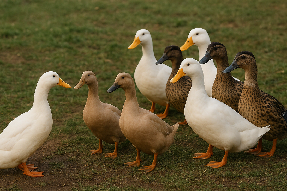 Flock of ducks welcoming a new member 
