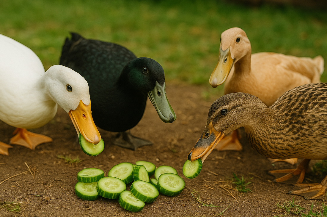 Ducks eating cucumbers 