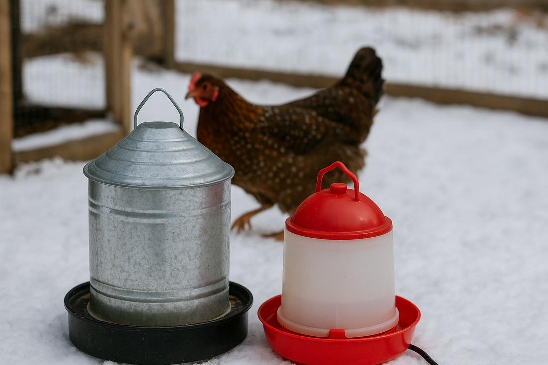 Winter chicken waterers outdoors