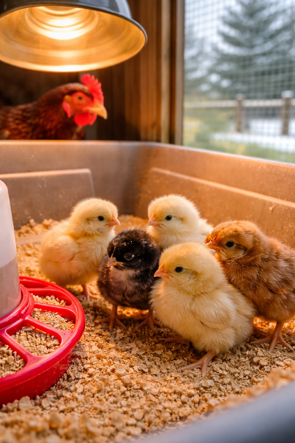 Chicks huddled together for warmth 