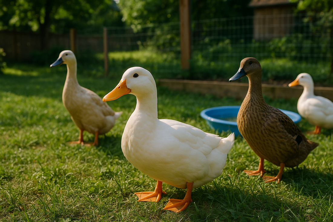 ducks in grass near a small pool