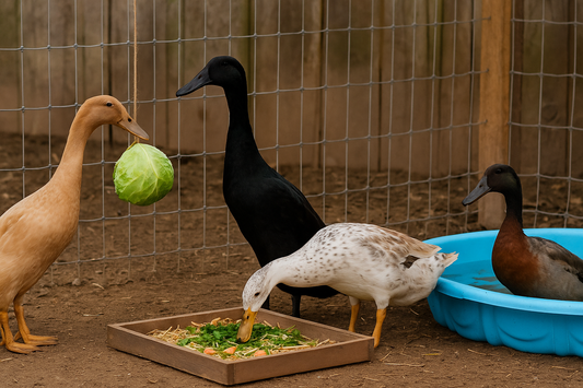 Indian runner ducks playing 