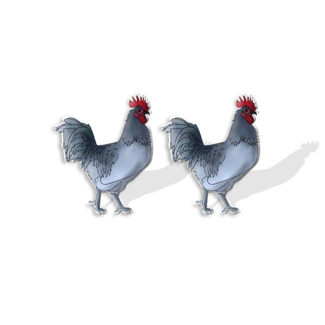 Cock-a-Doodle-Doo Studs: Blue Rooster Chicken Acrylic Earrings - casadechicka