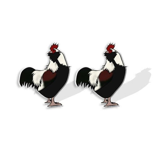 Cock-a-Doodle-Doo Studs: Red and Black Rooster Acrylic Earrings - casadechicka