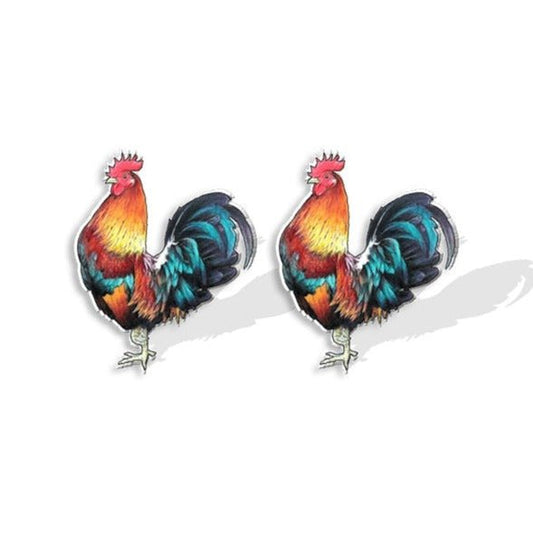 Cock-a-Doodle-Doo Studs: Rhode Island Red Rooster Acrylic Earrings - casadechicka