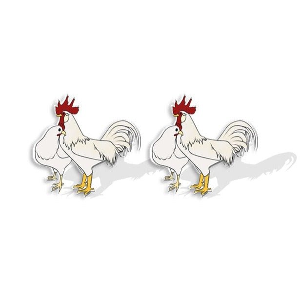 Cock-a-Doodle-Doo Studs: White Rooster Acrylic Earrings - casadechicka