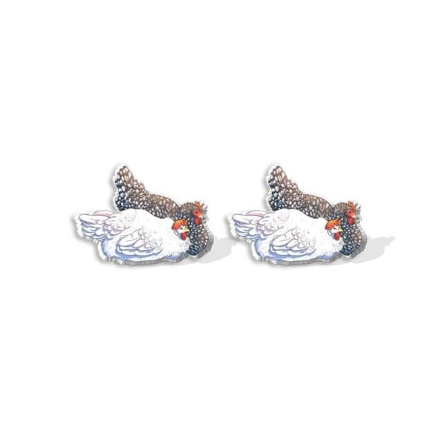 Cuddling Chickens Charm: Acrylic Stud Earrings - casadechicka