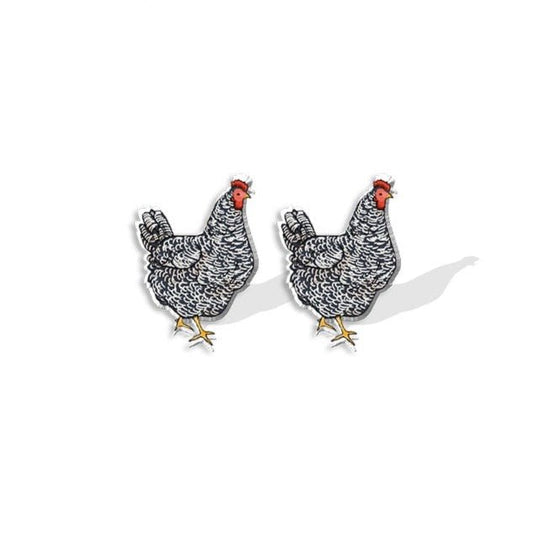 Elegant Plymouth Rock: Acrylic Hen Chicken Stud Earrings - casadechicka