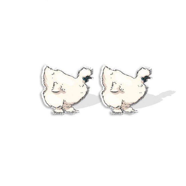 Soft and Silkie: Acrylic Silkie Hen Stud Earrings - casadechicka