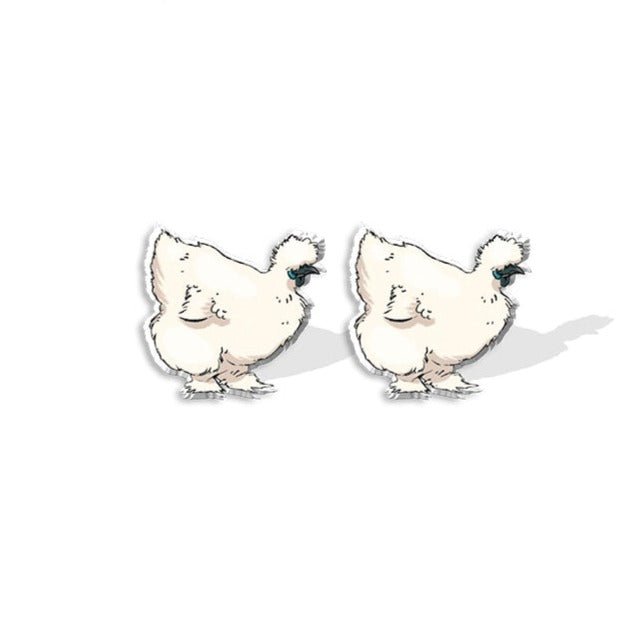 Soft and Silkie: Acrylic Silkie Hen Stud Earrings - casadechicka